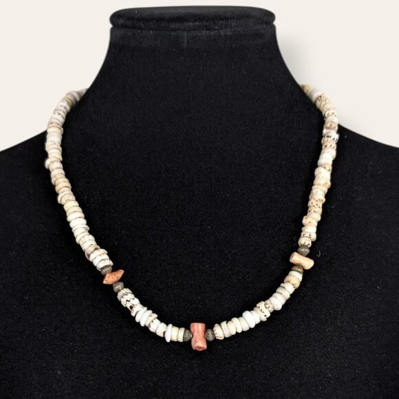 V. Puka Shell & Coral Beaded Necklace - Picture 1 of 6